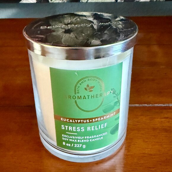 NEW AROMATHERAPY EUCALYPTUS SPEARMINT Single Wick Candle 8oz Bath & Body Works - Picture 1 of 3